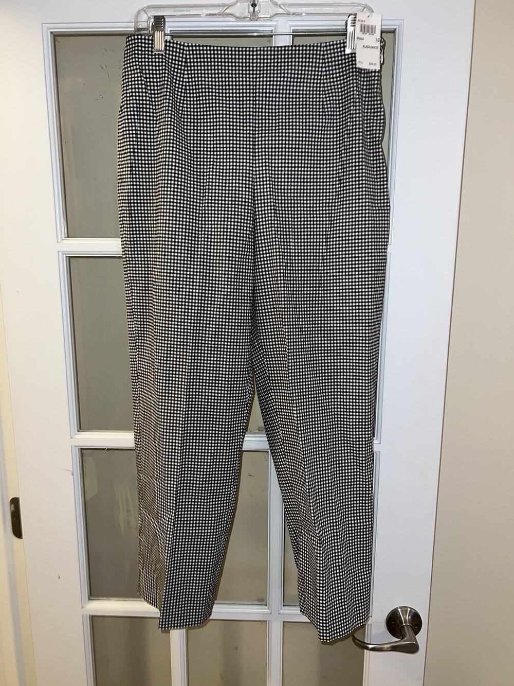 NWT Saks Real Clothes Capri Cropped Pants Size 10 Black & White Check Cotton